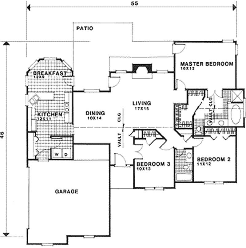Floor Plan First Story of Ranch Plan #109-1085