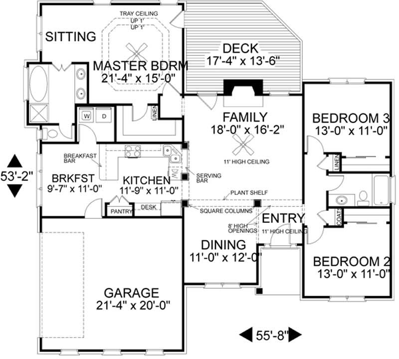 Floor Plan First Story of Ranch Plan #109-1090