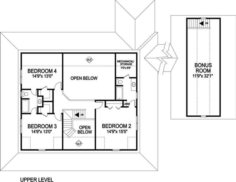 Floor Plan Second Story of Farmhouse Plan #109-1093