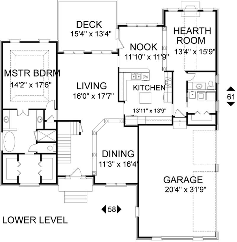 Floor Plan First Story of Traditional Plan #109-1095