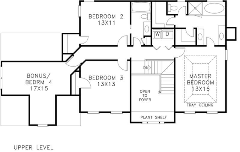 Floor Plan Second Story of Colonial Plan #109-1096