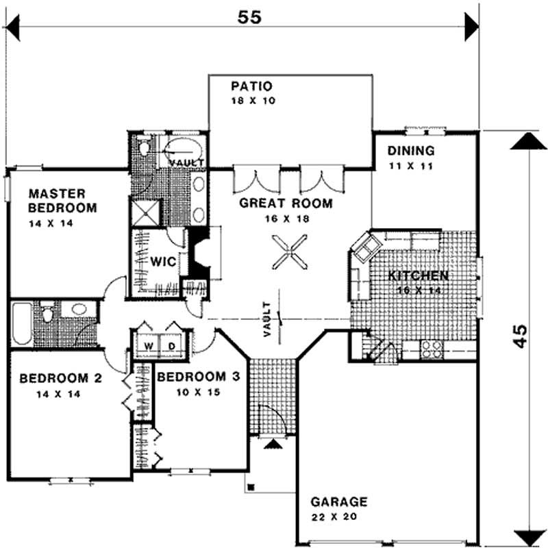 Floor Plan First Story of Ranch Plan #109-1098
