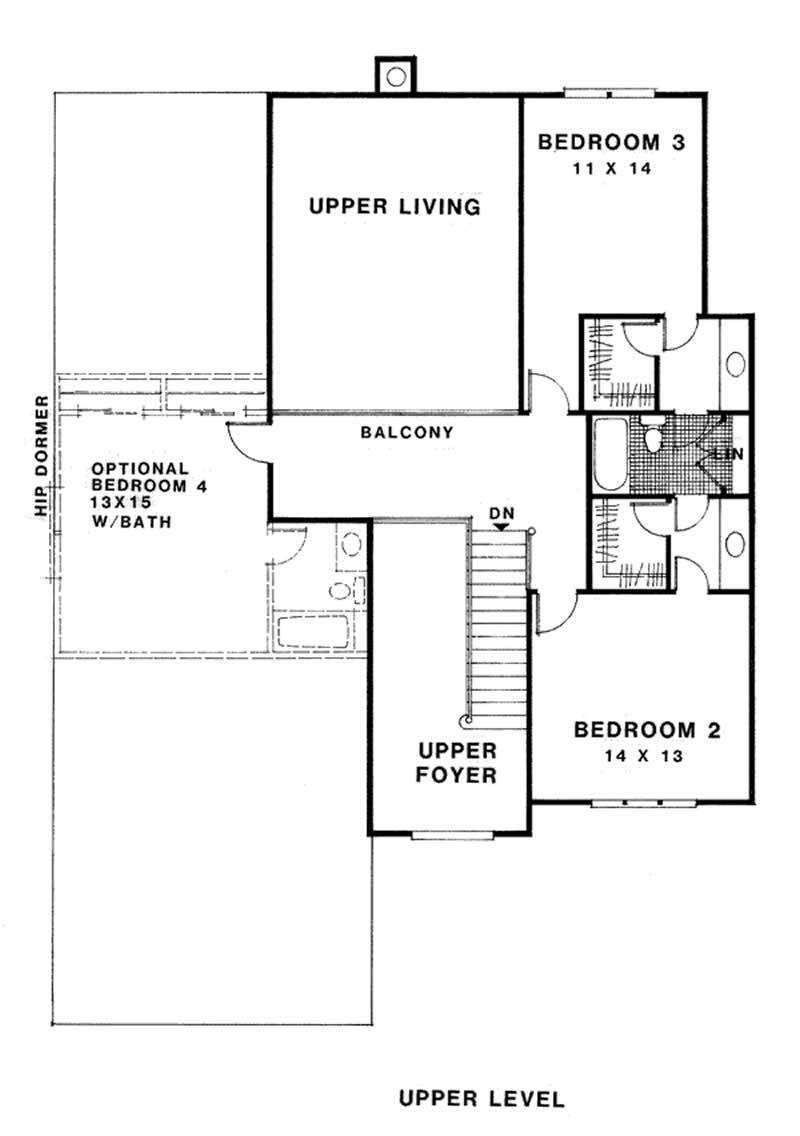 Floor Plan Second Story of European Plan #109-1100