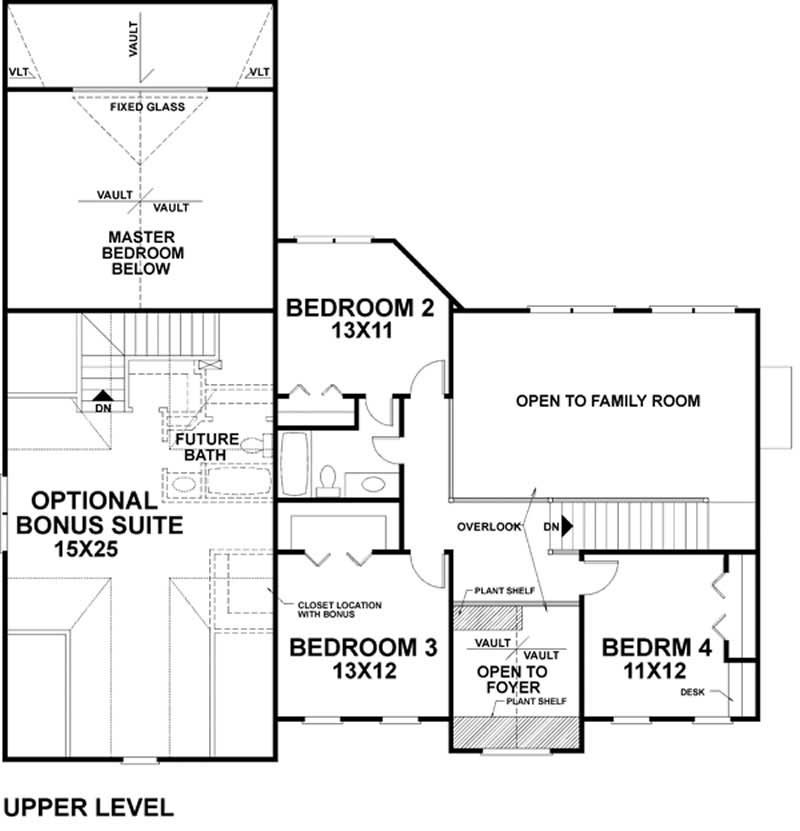 Floor Plan Second Story of European Plan #109-1105