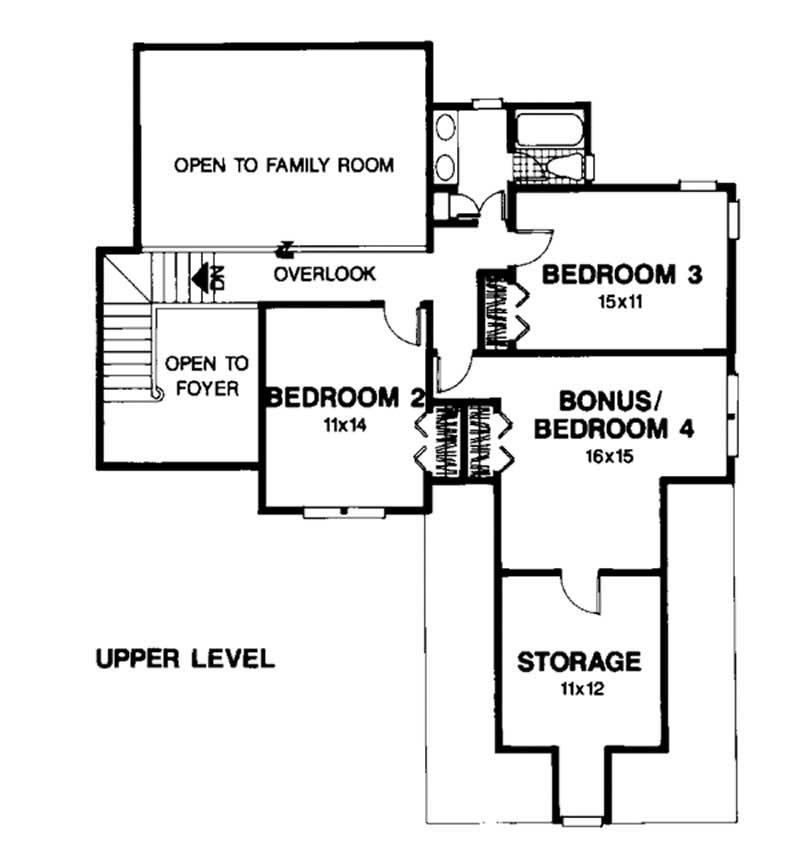 Floor Plan Second Story of European Plan #109-1110