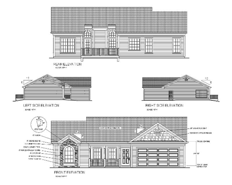 Home Plan Rear Elevation of this 3-Bedroom,1381 Sq Ft Plan -109-1118