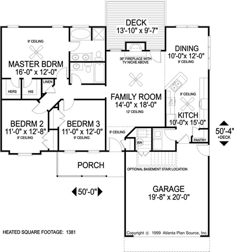 Floor Plan First Story of Ranch Plan #109-1118