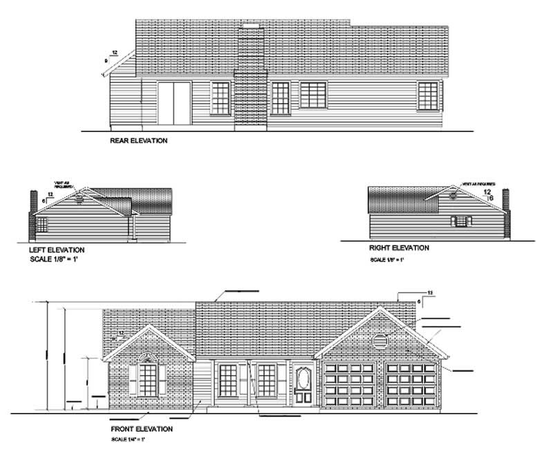 Home Plan Rear Elevation of this 3-Bedroom,1197 Sq Ft Plan -109-1121