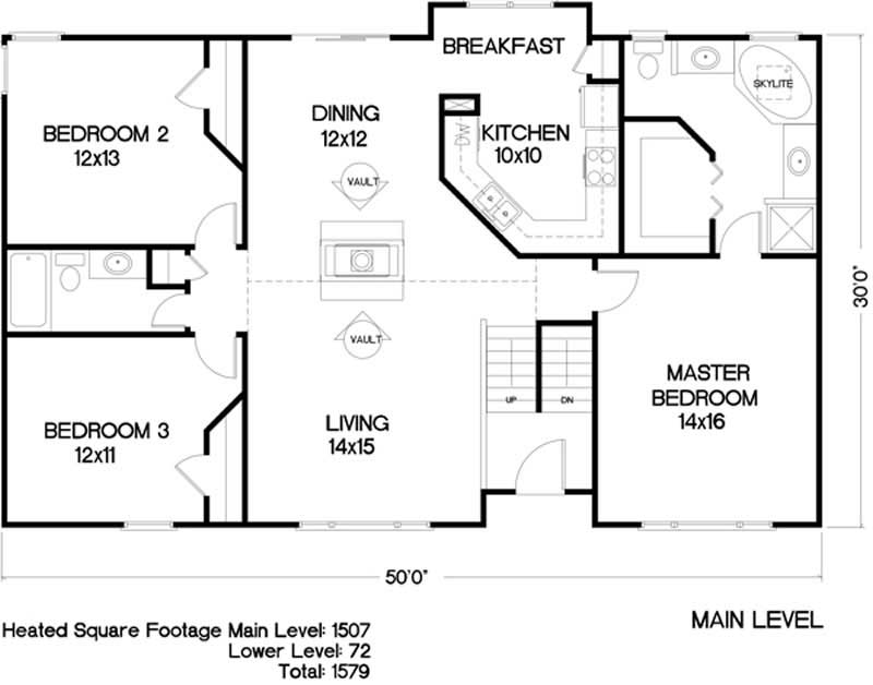Floor Plan First Story of Ranch Plan #109-1129