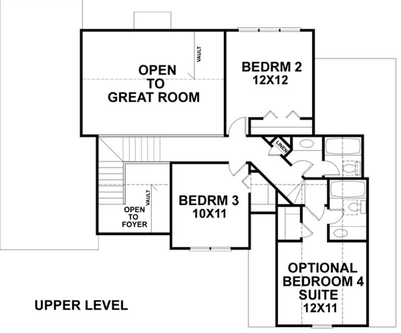 Floor Plan Second Story of Craftsman Plan #109-1132