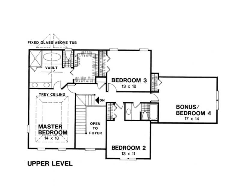 Floor Plan Second Story of Colonial Plan #109-1136