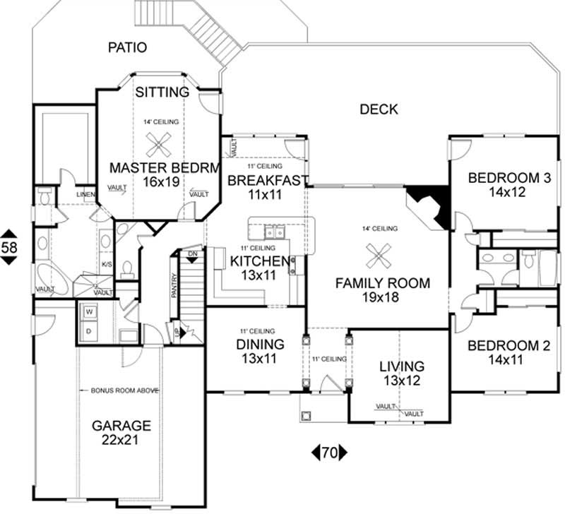Floor Plan First Story of Ranch Plan #109-1139