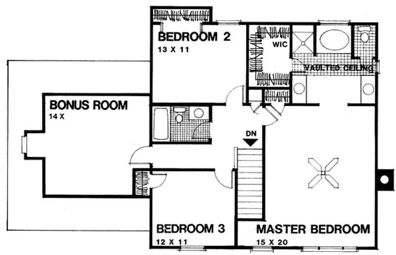 Floor Plan Second Story of European Plan #109-1142