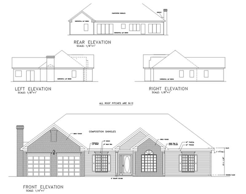 Home Plan Rear Elevation of this 4-Bedroom,1814 Sq Ft Plan -109-1149