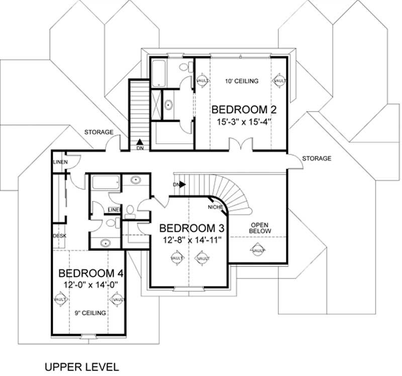 Floor Plan Second Story of European Plan #109-1158