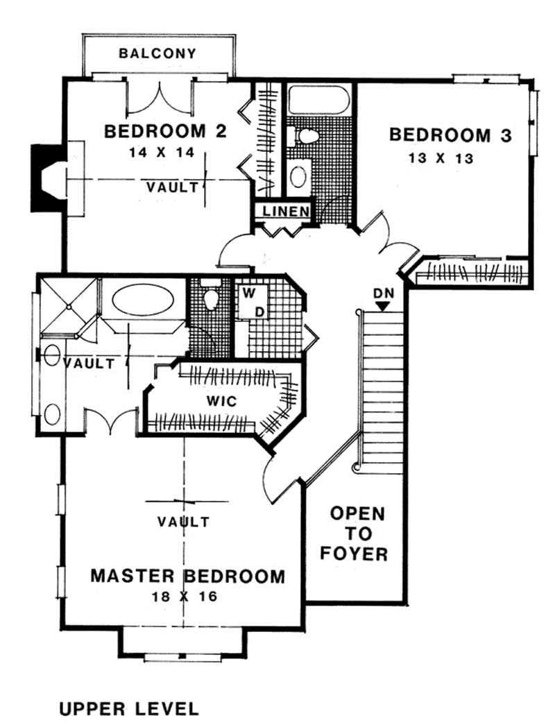 Floor Plan Second Story of European Plan #109-1162
