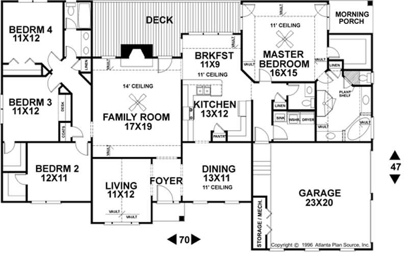 Floor Plan First Story of Ranch Plan #109-1166