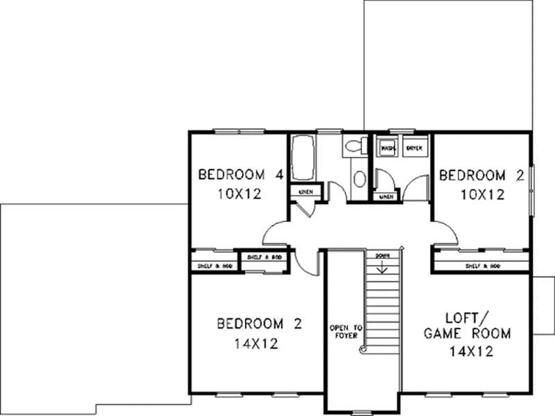 Floor Plan Second Story of Colonial Plan #109-1171