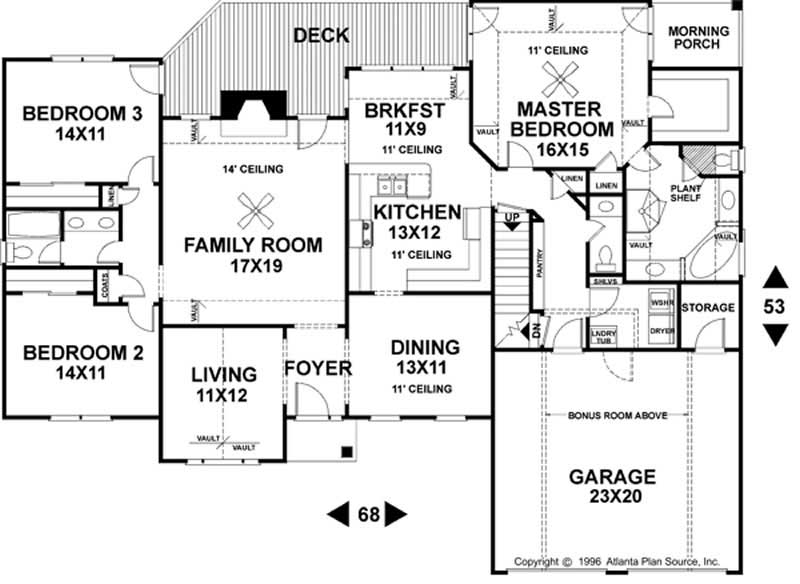 Floor Plan First Story of Ranch Plan #109-1174
