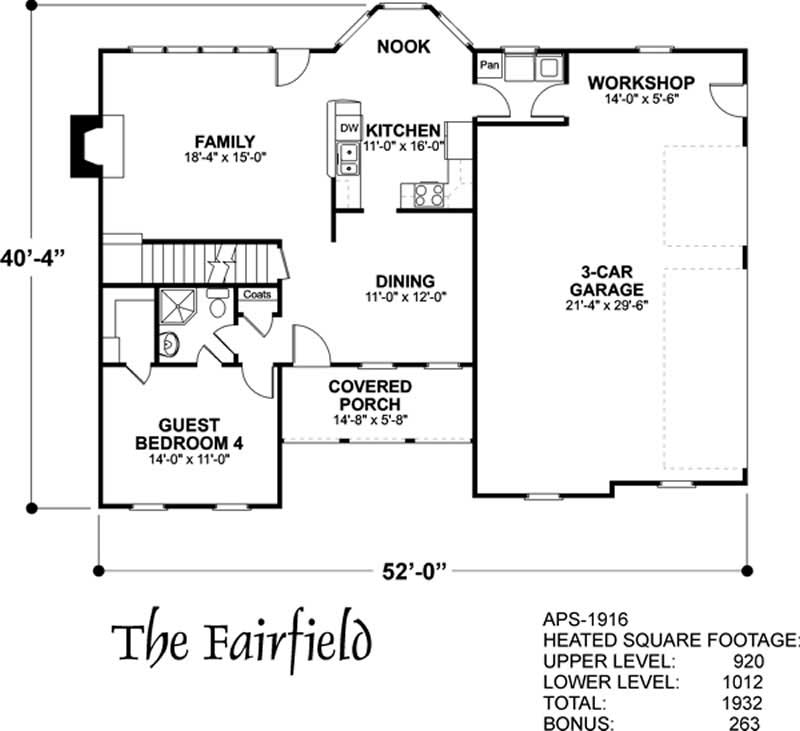 Floor Plan First Story of Traditional Plan #109-1180