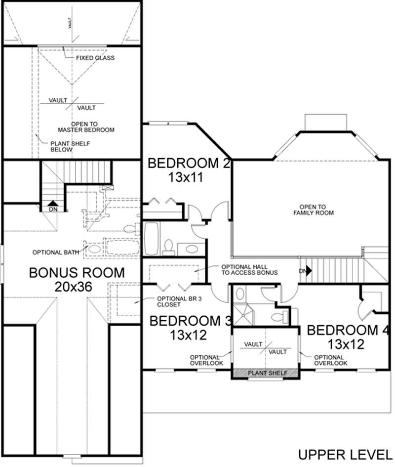Floor Plan Second Story of Colonial Plan #109-1185