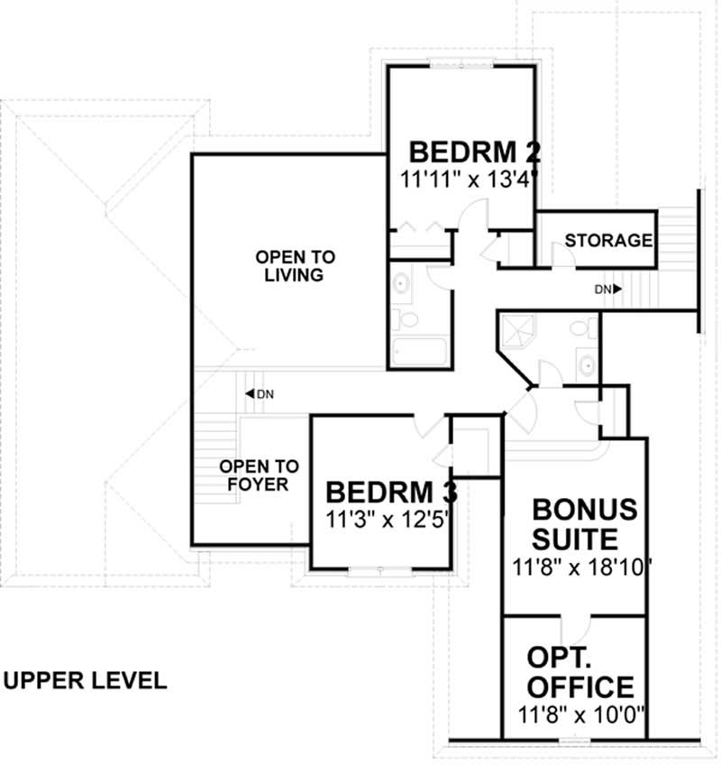 Floor Plan Second Story of European Plan #109-1187