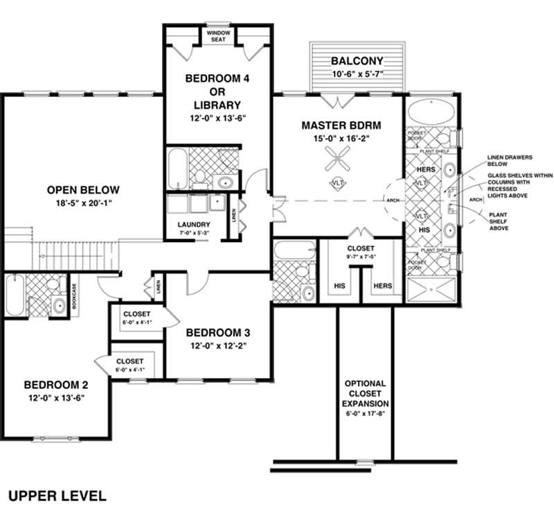 Floor Plan Second Story of European Plan #109-1189