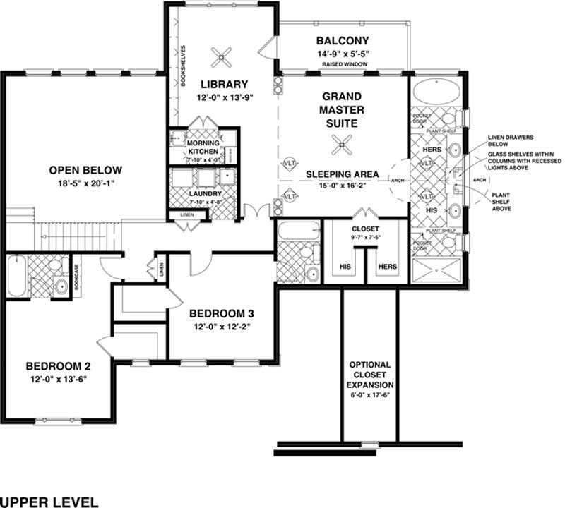 Floor Plan Second Story of Traditional Plan #109-1190