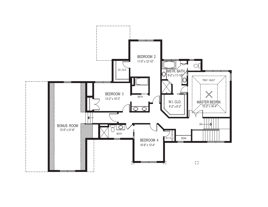 Floor Plan Second Story of Craftsman Plan #109-1191