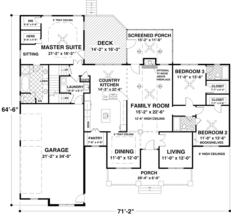 Floor Plan First Story of Country Plan #109-1193