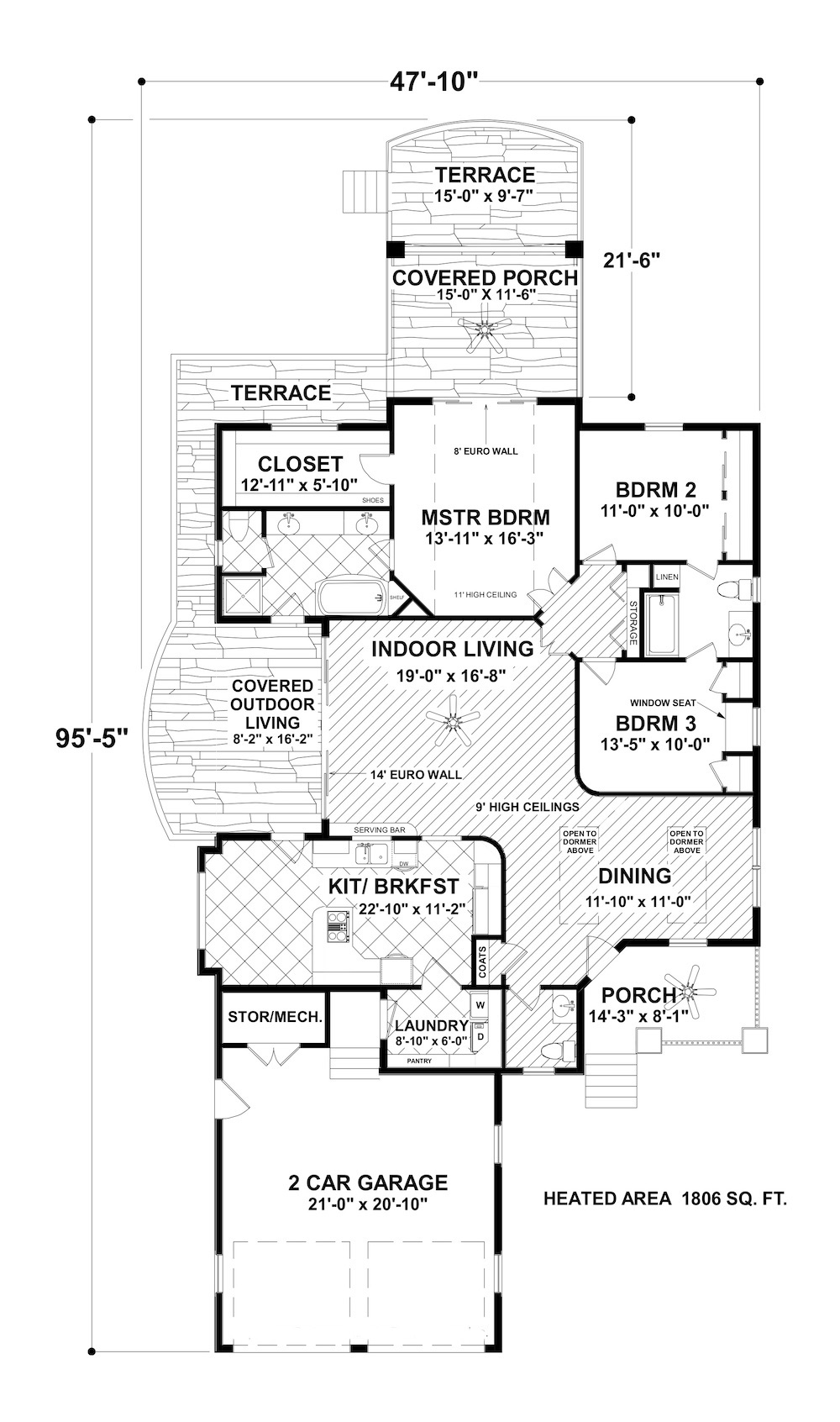 Floor Plan Main Level of Cottage Plan #109-1194