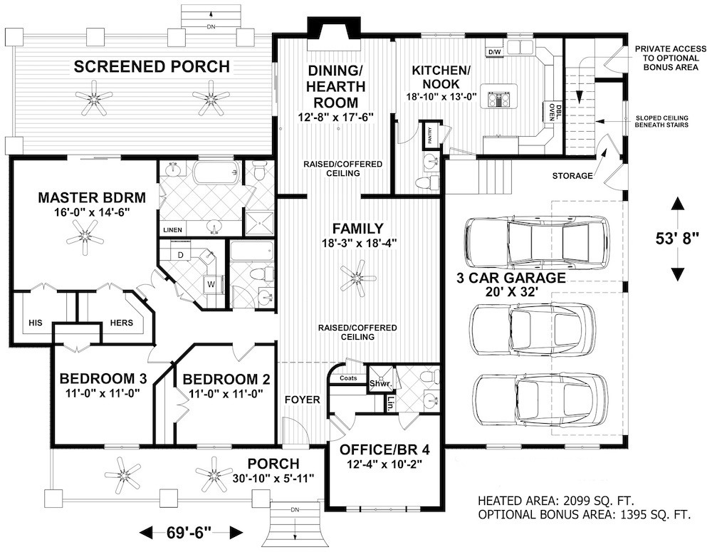 Floor Plan Main Level of Cottage Plan #109-1197
