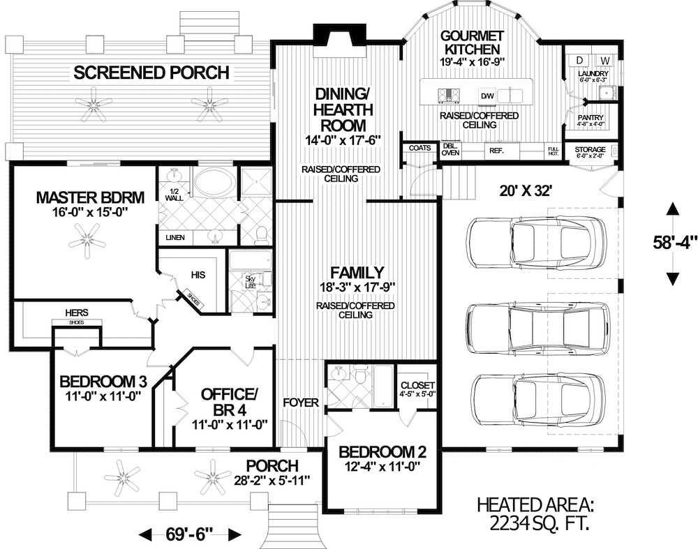 Floor Plan Main Level of Craftsman Plan #109-1198