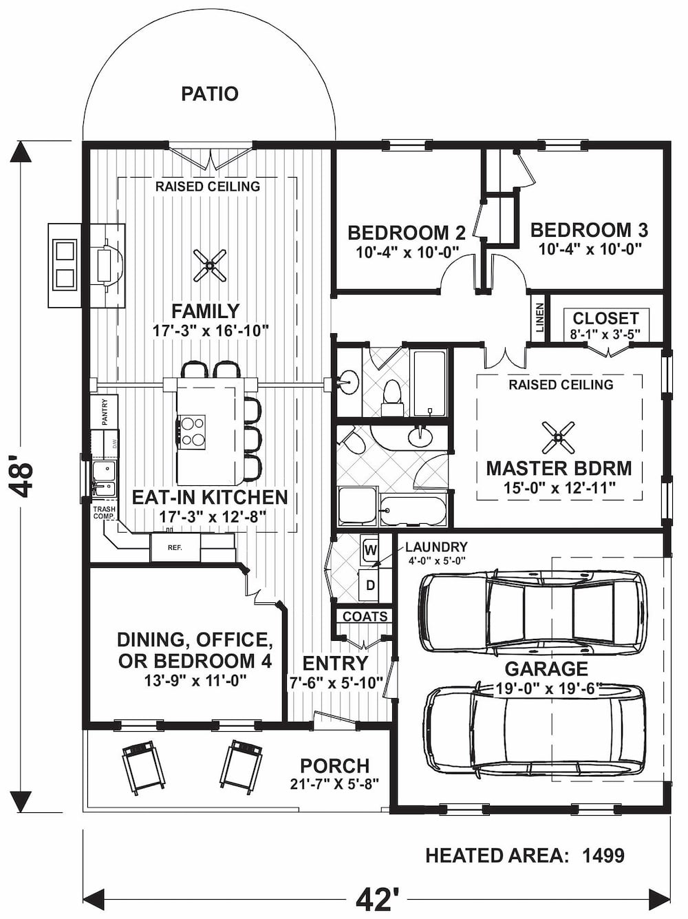 Floor Plan Main Level of Cottage Plan #109-1199