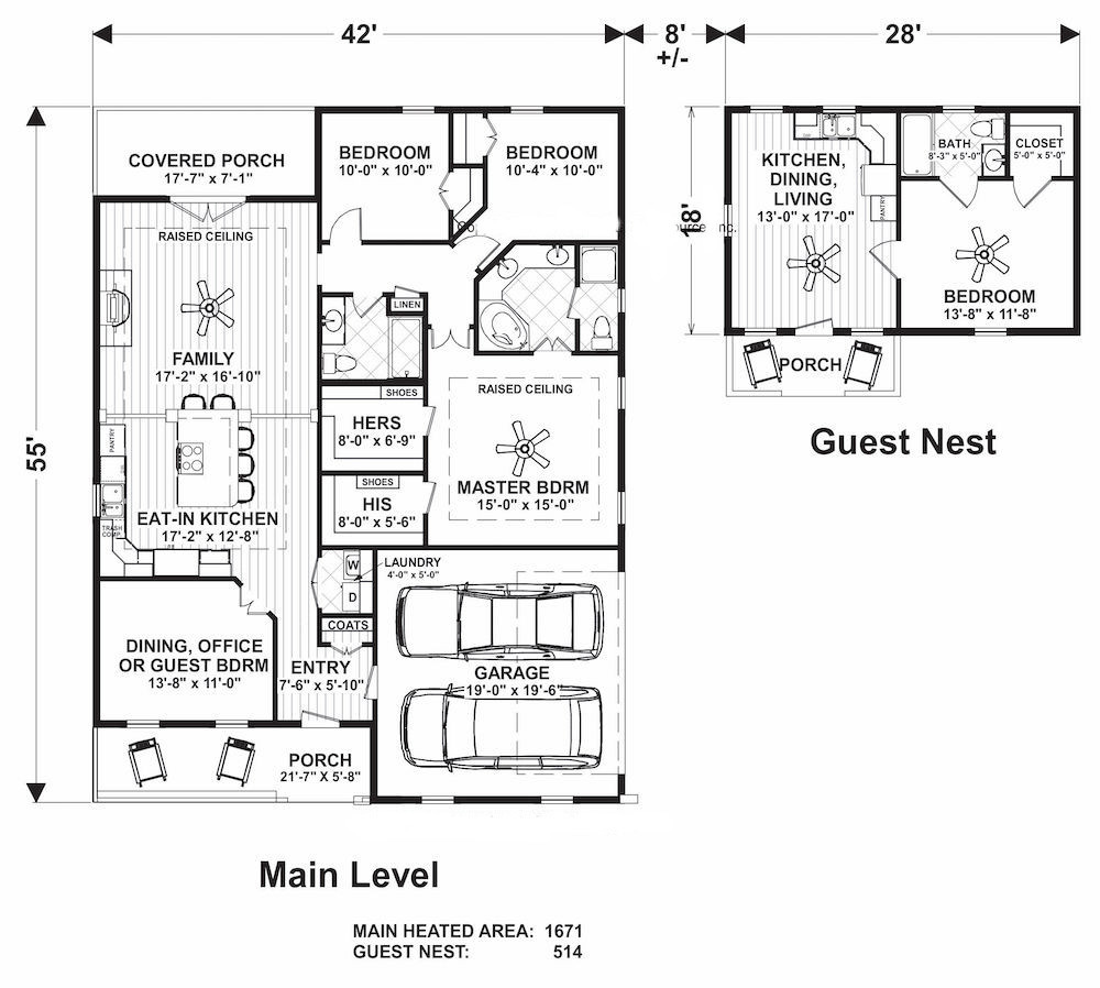 Floor Plan Main Level of Cottage Plan #109-1200