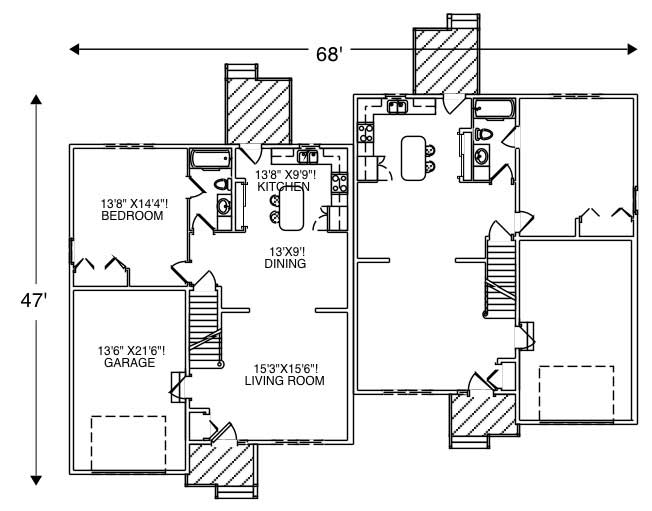Floor Plan First Story of Multi-Level Plan #110-1002