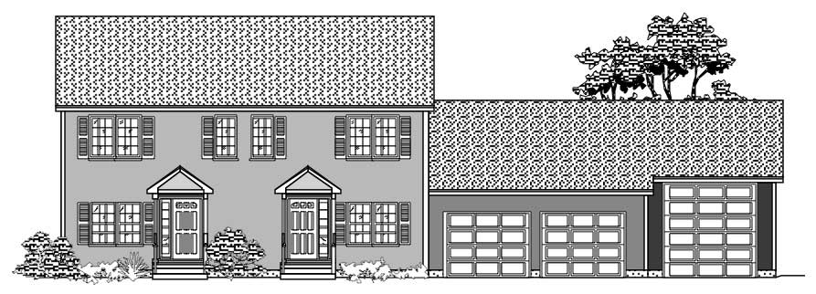 This is the front elevation of these Multi-Unit House Plans.