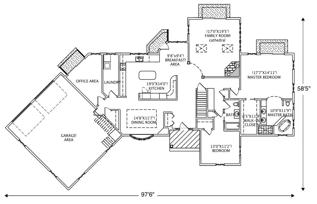 Floor Plan First Story of Ranch Plan #110-1006