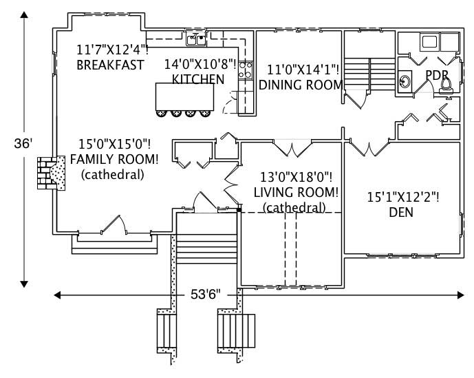 Floor Plan First Story of Country Plan #110-1051