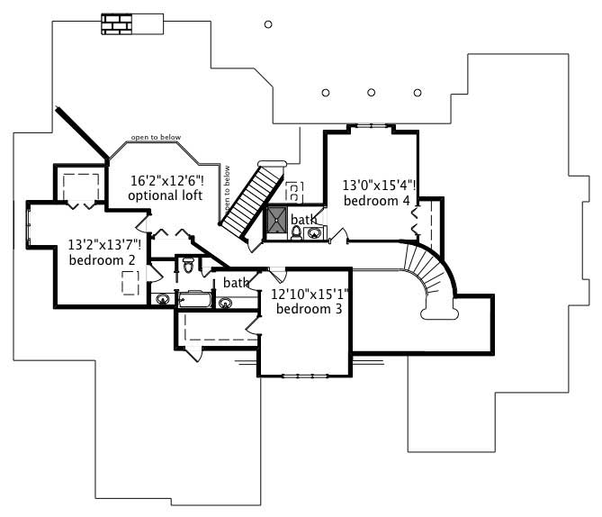 Floor Plan Second Story of European Plan #110-1053