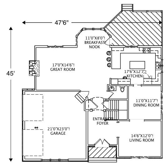 Floor Plan First Story of European Plan #110-1055
