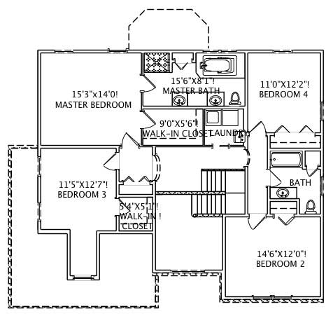 Floor Plan Second Story of European Plan #110-1055