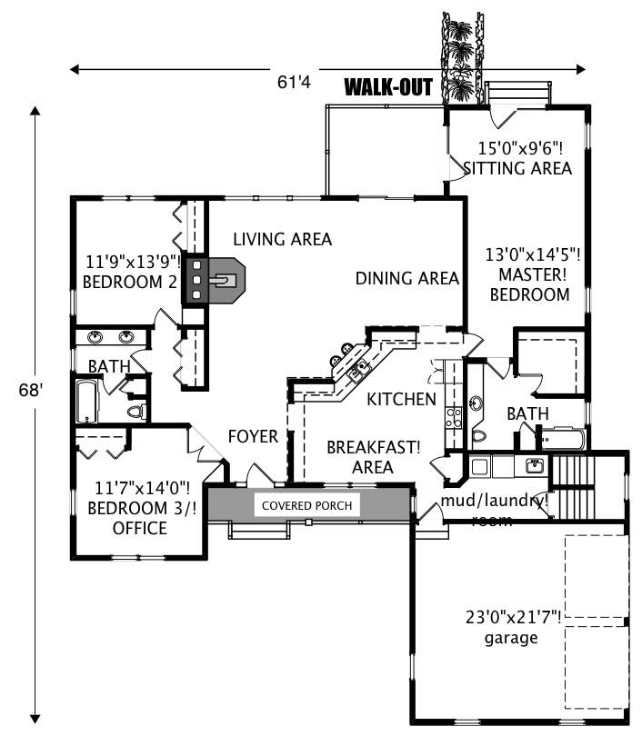 Floor Plan First Story of Ranch Plan #110-1057