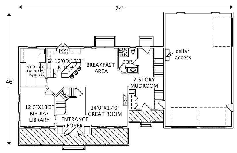 Floor Plan First Story of Country Plan #110-1059