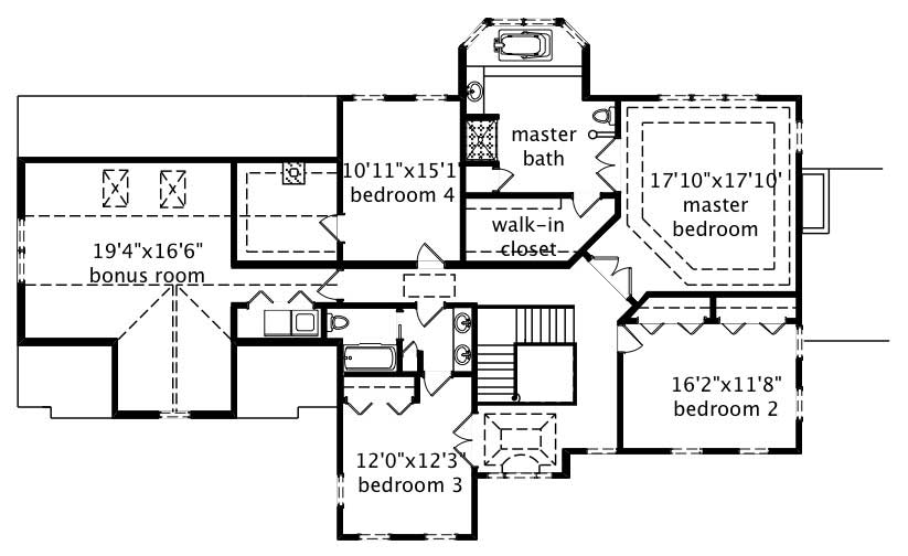 Floor Plan Second Story of Country Plan #110-1060