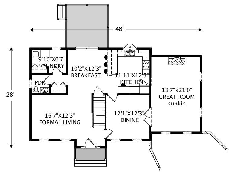 Floor Plan First Story of Colonial Plan #110-1062