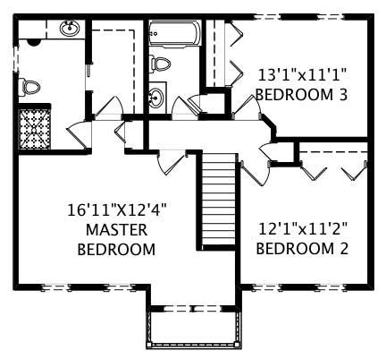 Floor Plan Second Story of Colonial Plan #110-1062