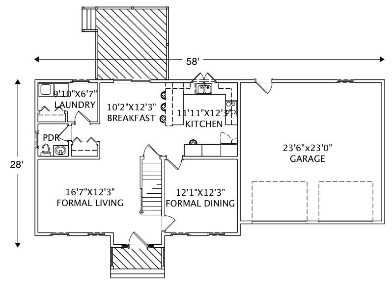 Floor Plan First Story of Colonial Plan #110-1063