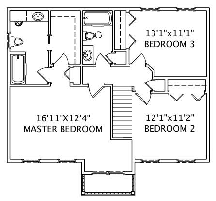 Floor Plan Second Story of Colonial Plan #110-1063