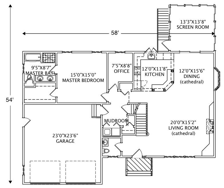 Floor Plan First Story of Cape Cod Plan #110-1065